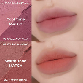 COLORGRAM lips with center stain applied demonstrating natural, velvet-matte finish
