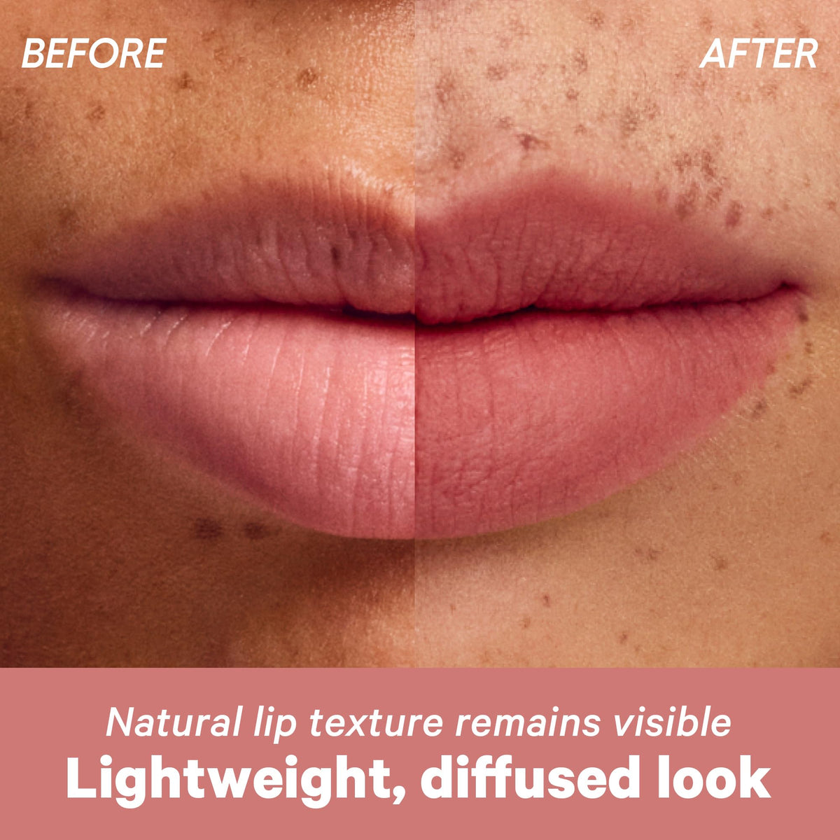 COLORGRAM on lips close-up demonstrating Charming Pink natural matte stain benefit