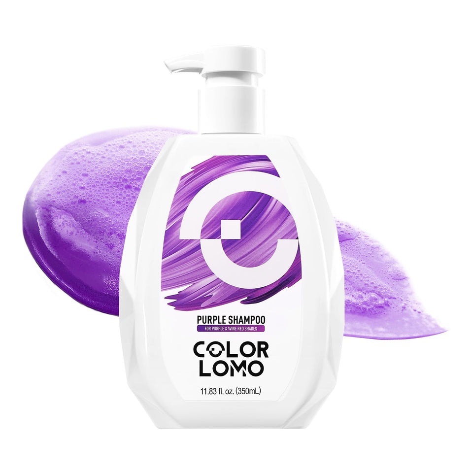 COLORLOMO front bottle view showing purple shampoo and clear benefit