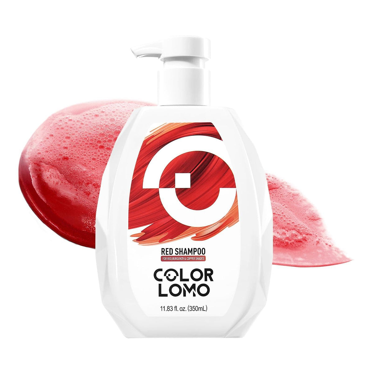 COLORLOMO front bottle of red shampoo showing label and benefit of color protection