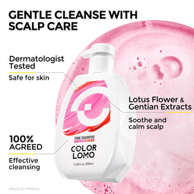 COLORLOMO in-shower use on wet hair showing color protection during wash