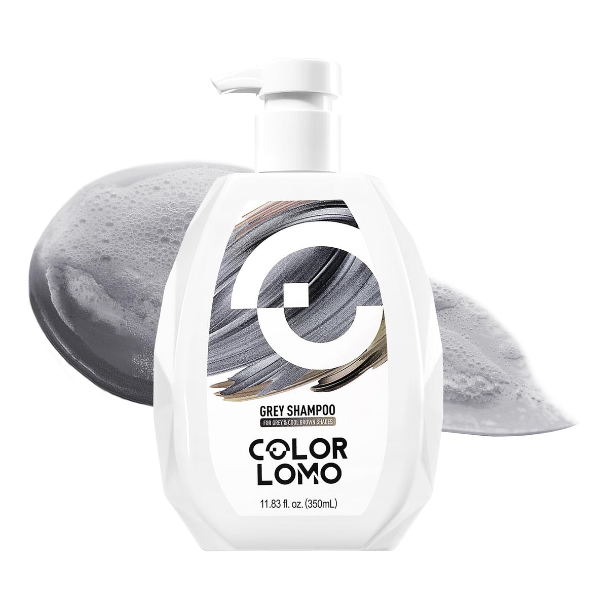 COLORLOMO front bottle view showing grey shampoo packaging and clear product benefit