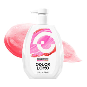 COLORLOMO front bottle view showing pink shampoo and vibrant packaging benefit