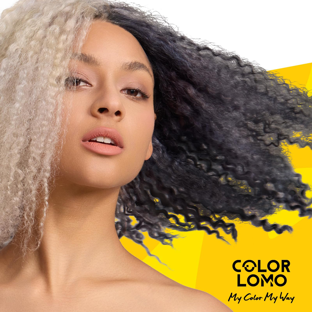 COLORLOMO shampoo being rinsed from grey hair illustrating gentle cleansing benefit