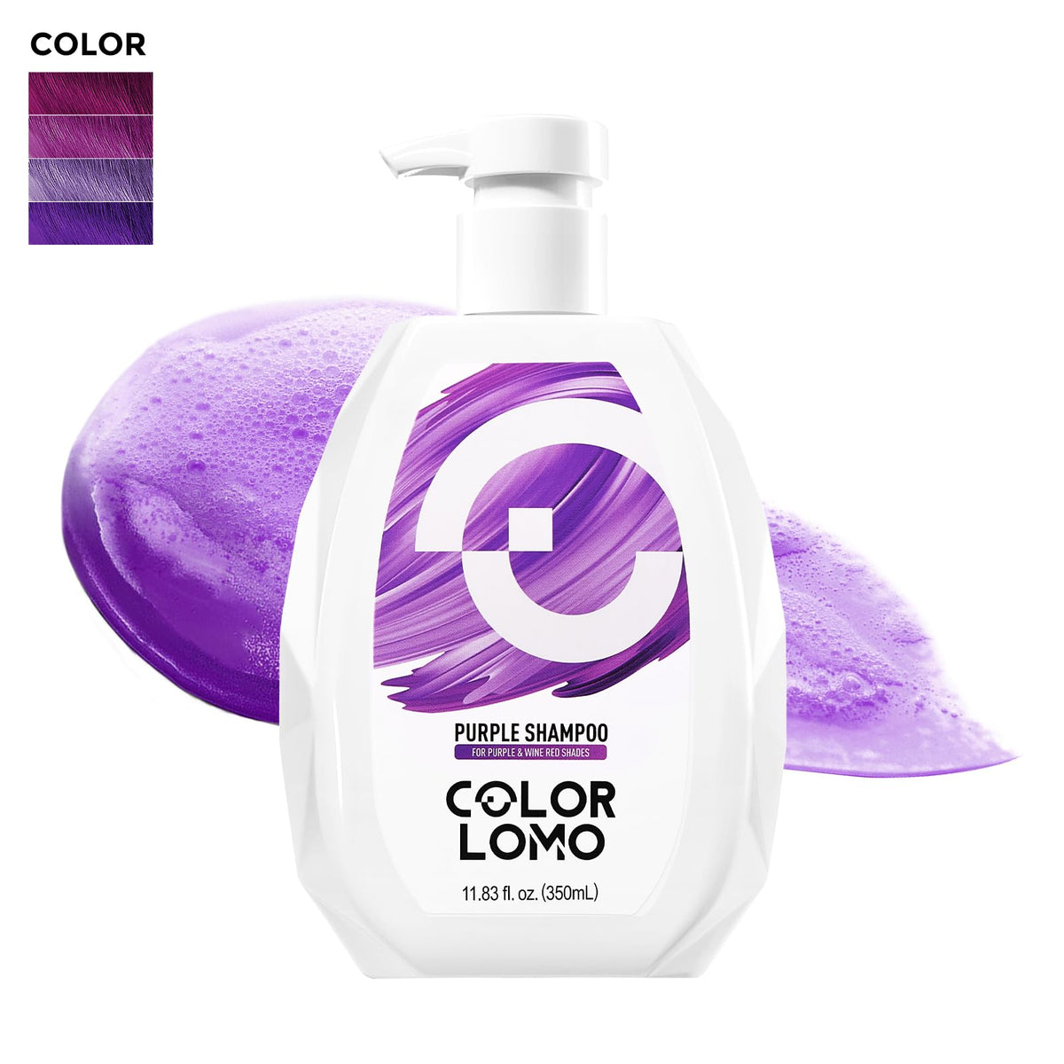 COLORLOMO bottle beside hairbrush showing size and travel-friendly benefit