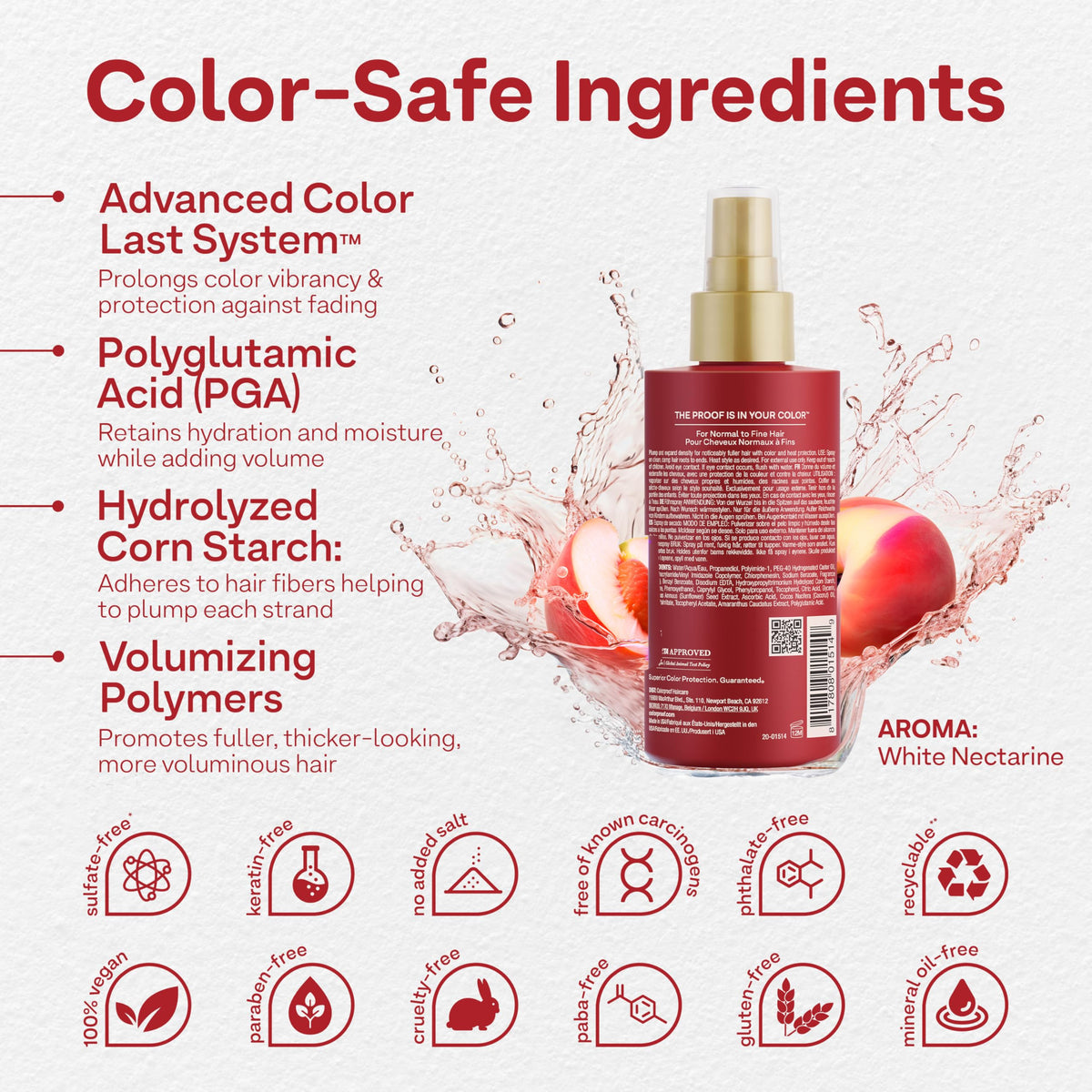 ColorProof nozzle spraying fine mist for even heat protection coverage
