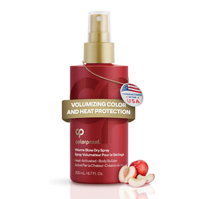 ColorProof bottle front view showing volumizing heat protection benefit