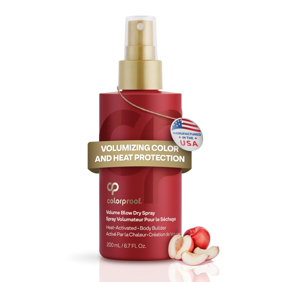 ColorProof bottle front view showing volumizing heat protection benefit