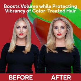 ColorProof before-and-after hair comparison showing lifted, fuller results
