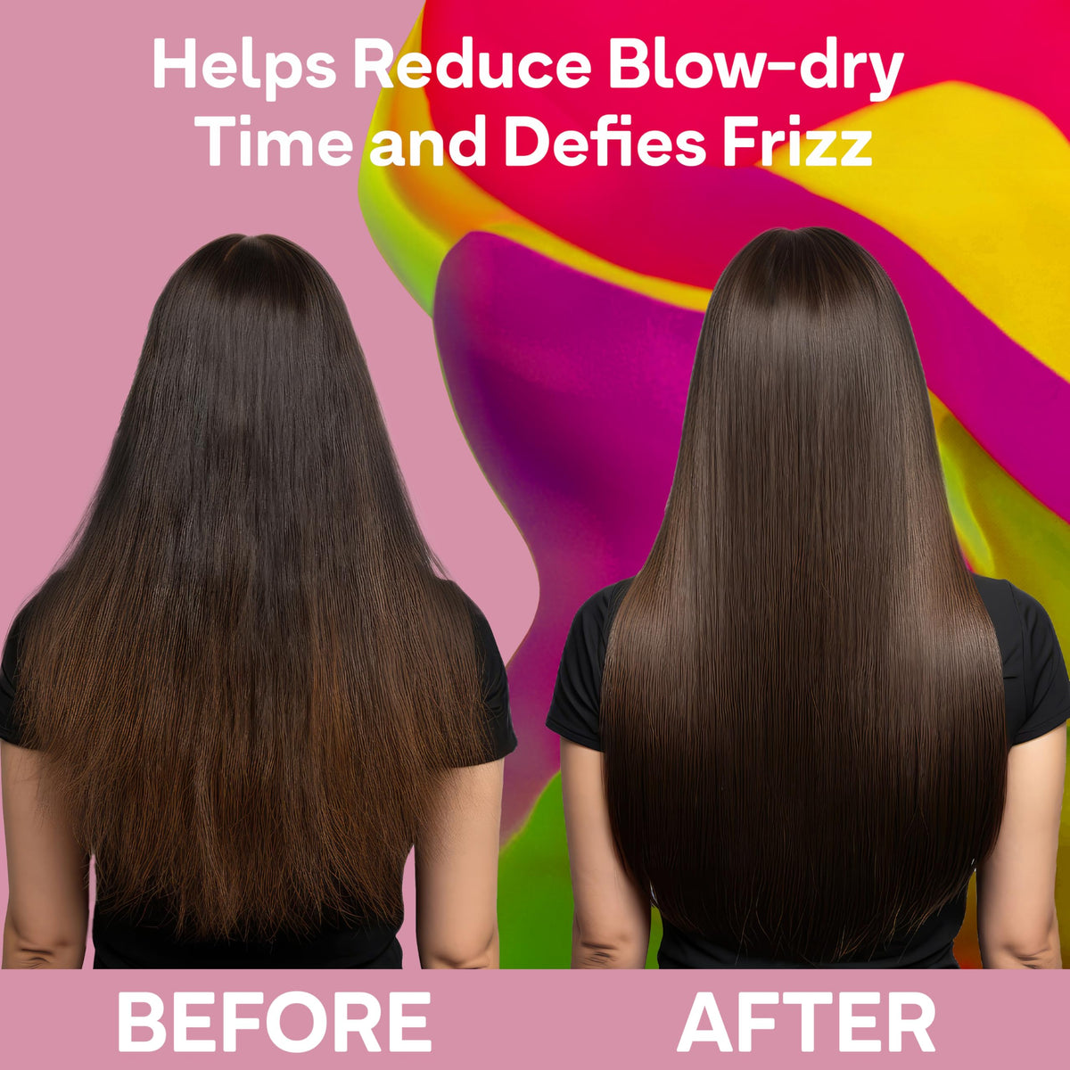 ColorProof plush locks before and after comparison showing reduced frizz and added shine