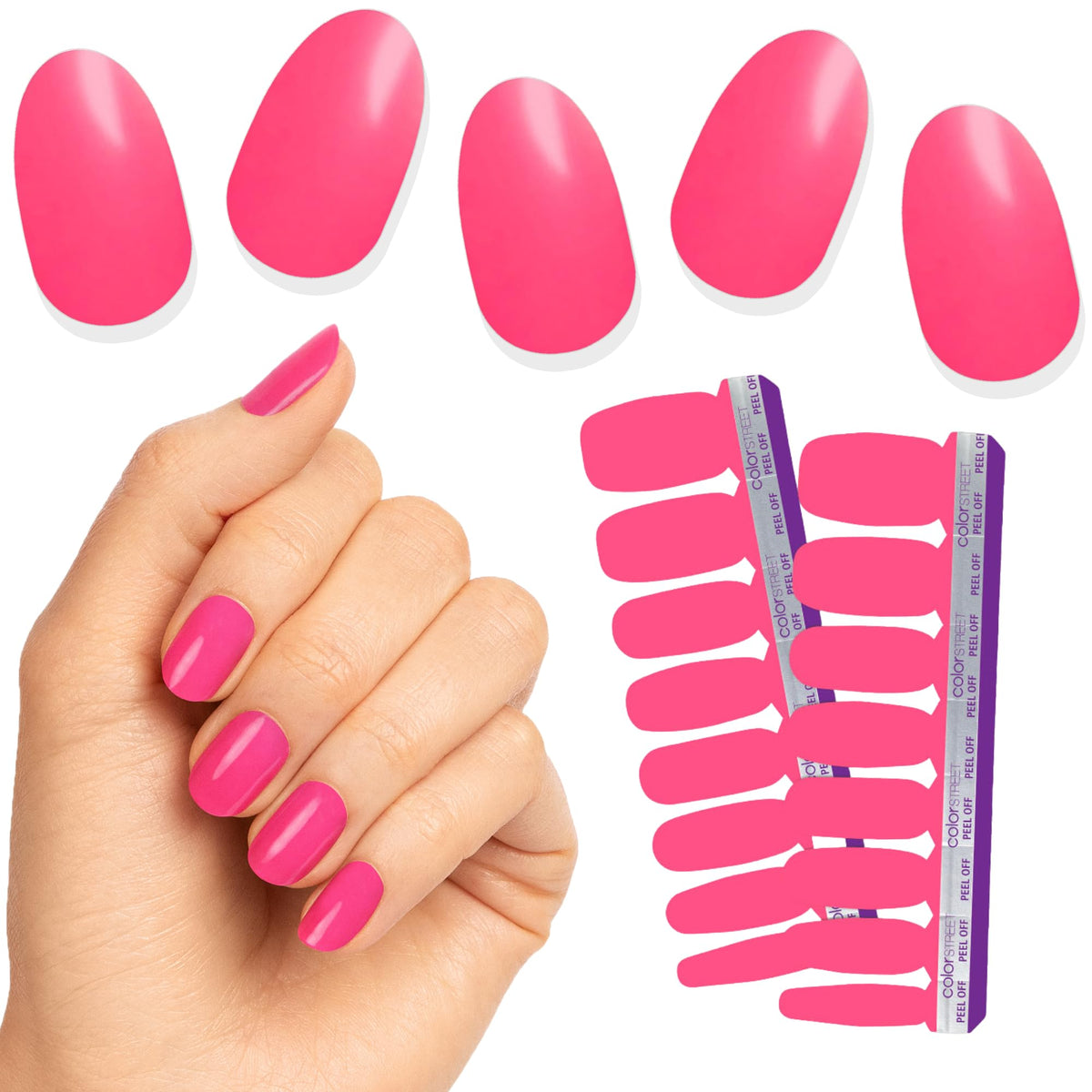 Color Street front packaging showing watermelon pink strips and clear branding for quick purchase