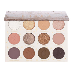 ColourPop 11:11 palette open showing 12 warm nude pans and easy color selection benefit
