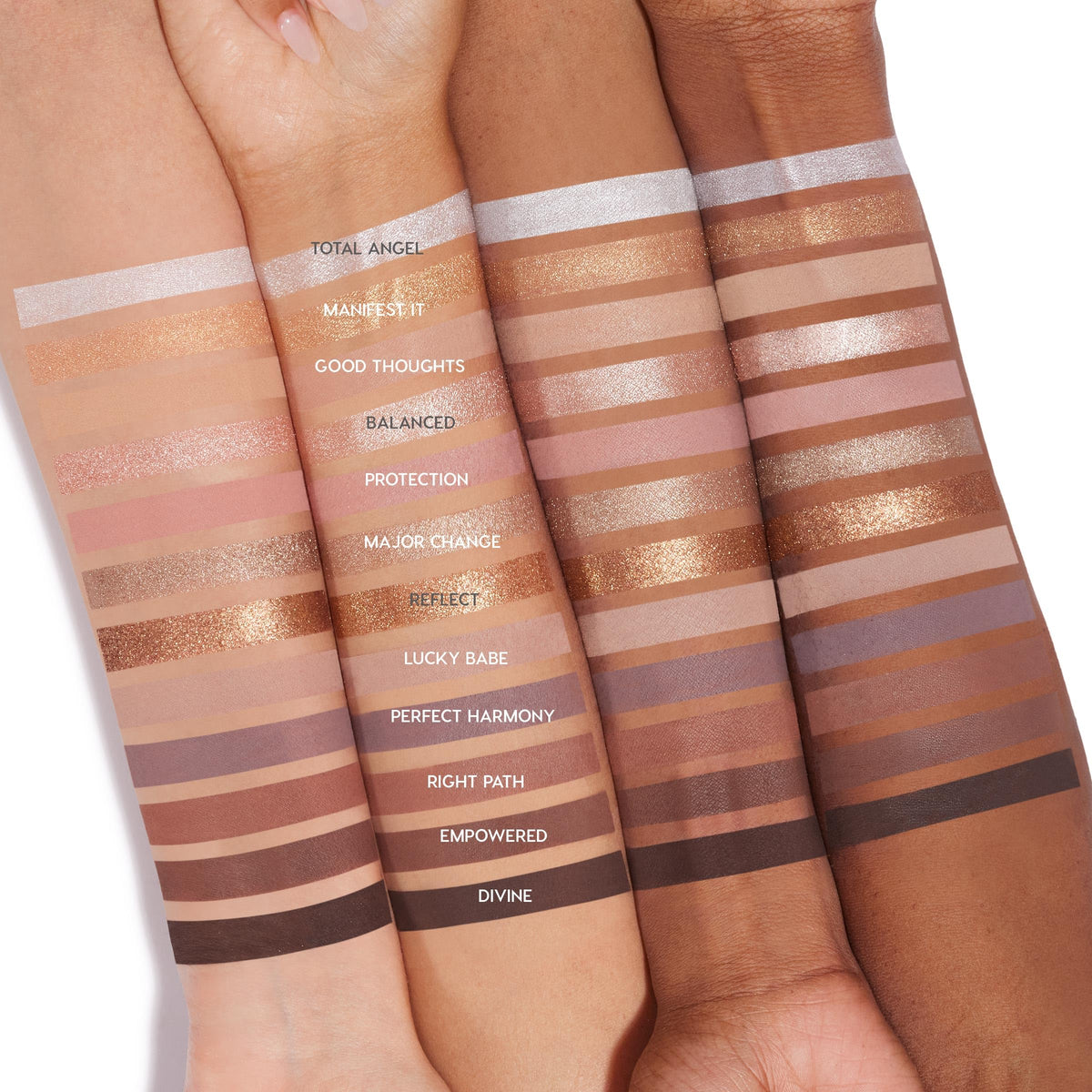 ColourPop 11:11 swatches on arm displaying shade range and buildable pigmentation benefit