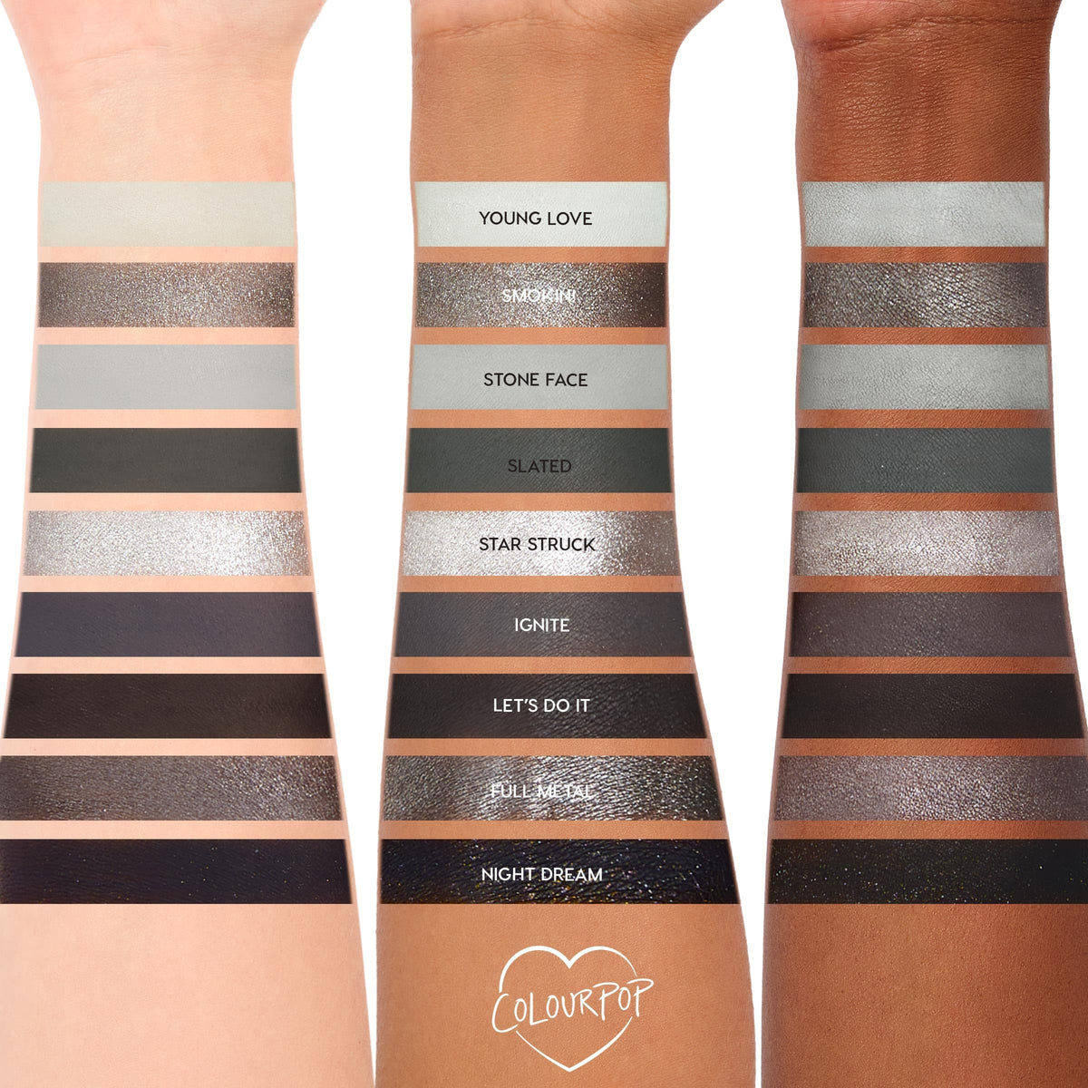 ColourPop Blowin' Smoke matte pan texture showing smooth blendability