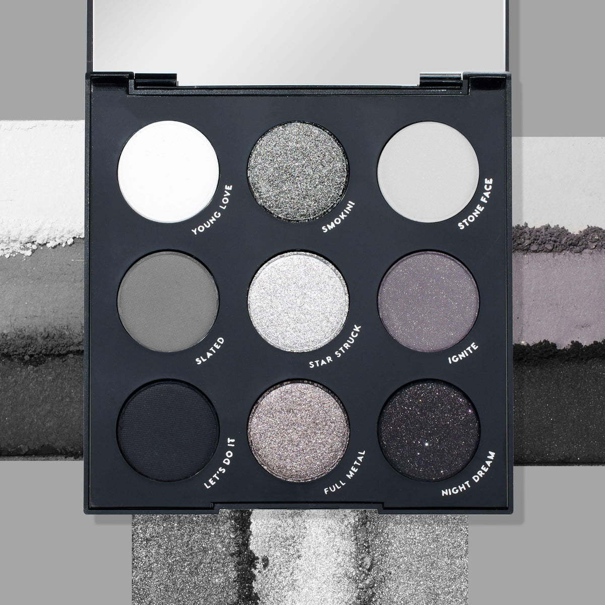 ColourPop Blowin' Smoke swatches on arm showing pigment range and contrast