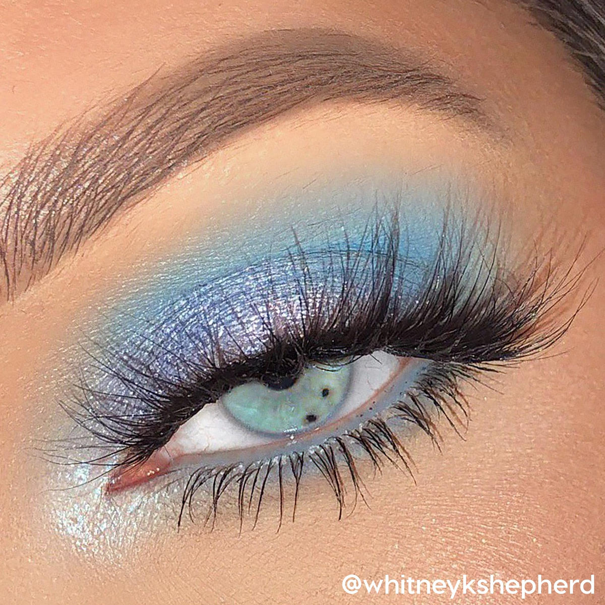 ColourPop on-model eye look using blues for dramatic, long-wearing finish