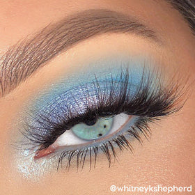 ColourPop on-model eye look using blues for dramatic, long-wearing finish