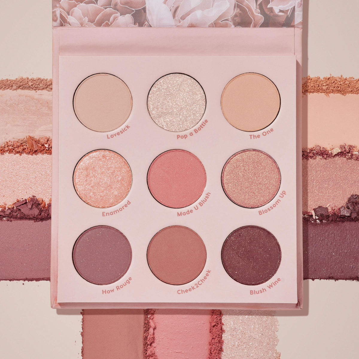 ColourPop close-up of pans showing matte, metallic, and Super Shock textures for dimension