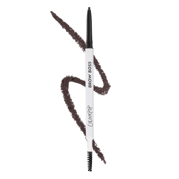 ColourPop Brow Boss pencil front view showing slim retractable tip and benefit of precise shaping