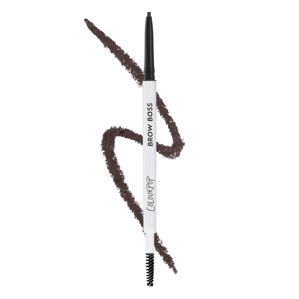 ColourPop Brow Boss pencil front view showing slim retractable tip and benefit of precise shaping
