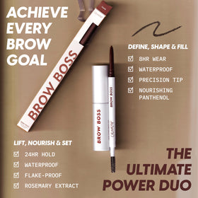 ColourPop Brow Boss flatlay with cosmetics indicating travel-ready, reliable brow styling