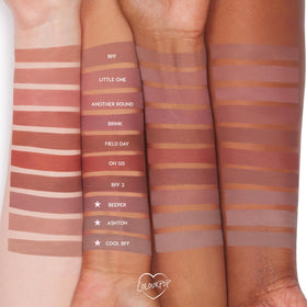 ColourPop shade swatches on arm showing Ashton Beeper Cool BFF color selection benefit