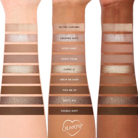ColourPop Deja Brew being applied with brushes demonstrating easy pick-up and blendability
