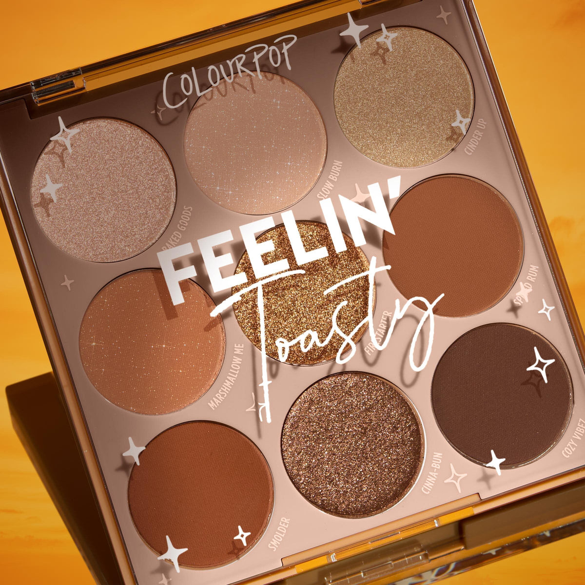 ColourPop Feelin' Toasty evening eye look with deep matte and glitter for dramatic, light-catching effect