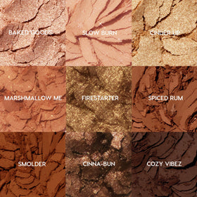 ColourPop Feelin' Toasty open pan view revealing matte, metallic, sparkle and glitter shades for layering