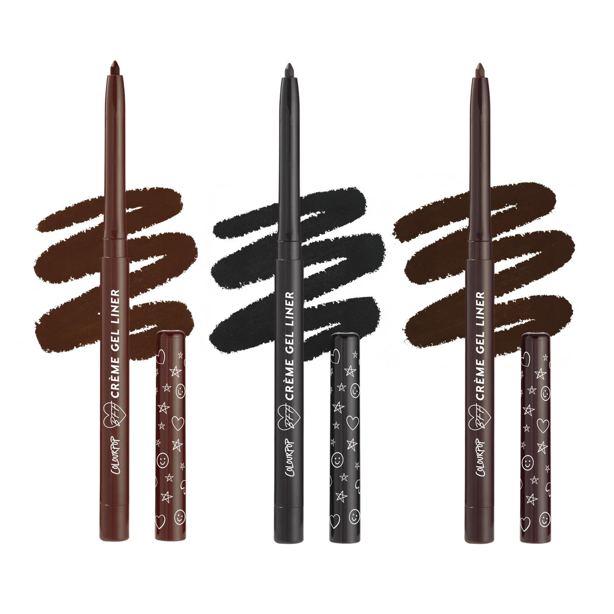 ColourPop front packaging showing the three neutral gel eyeliners and kit benefits