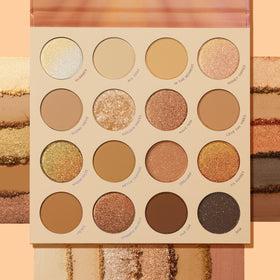 ColourPop open palette flatlay displaying all 16 golden hour shades for versatile looks