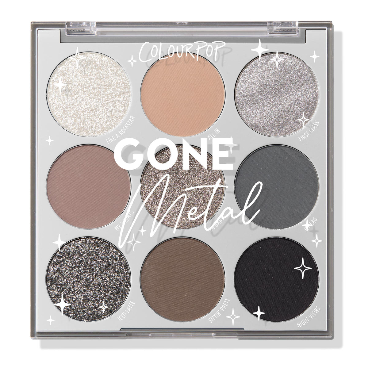 ColourPop gone metal palette open showing shade layout and easy versatility