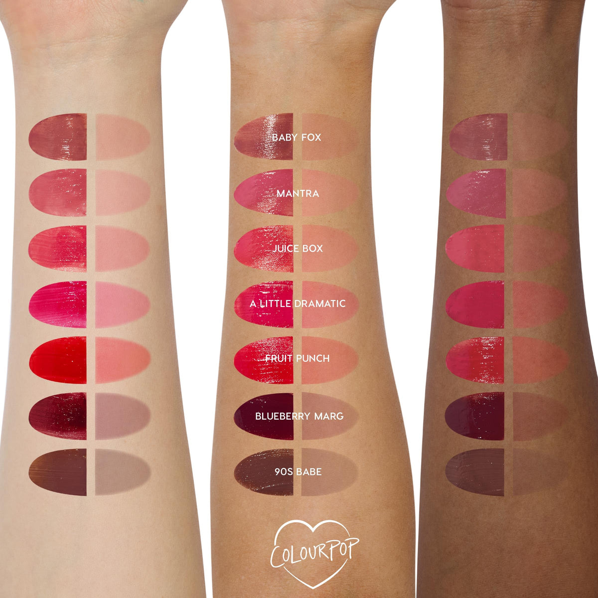 ColourPop on model lips demonstrating Mantra shade and polished glossy-to-stain look