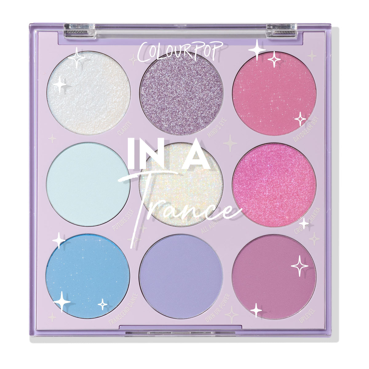 ColourPop In a Trance palette front view showing compact design and shade layout for convenience