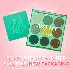 ColourPop open palette flatlay showing nine green shades for mix-and-match looks