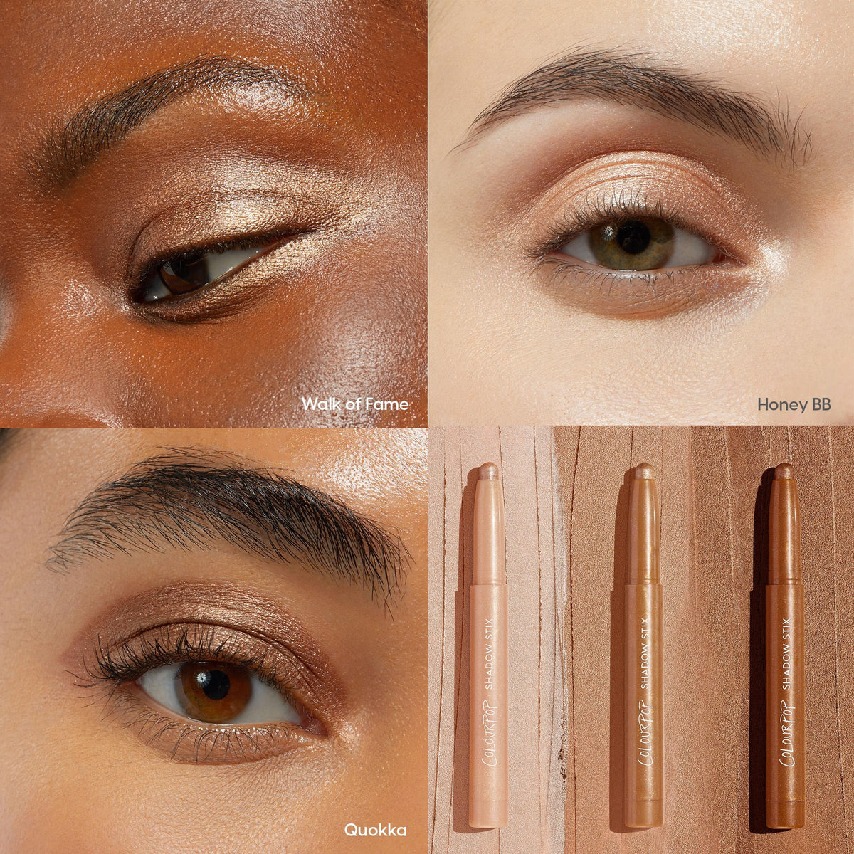 ColourPop worn in an evening makeup look highlighting warm metallic shimmer for glamorous impact