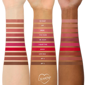 ColourPop pencil used to fill lips demonstrating long-wear base benefit