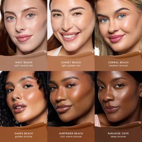 ColourPop liquid bronzer next to a ruler showing 0.27 oz size and travel-friendly portability