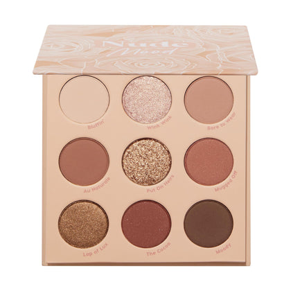 ColourPop palette front open showing nine warm brown and copper pans for versatile looks