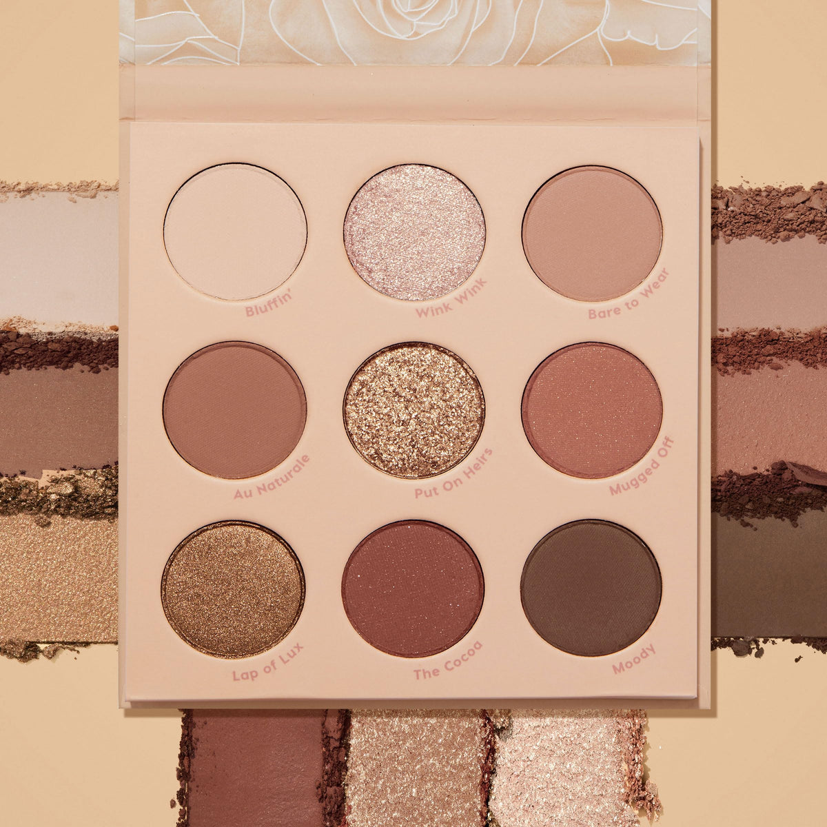 ColourPop close-up of pans showing shade variety and high-pigment finishes for blending