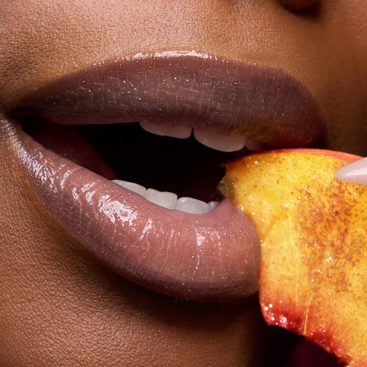 ColourPop Peach Mochi texture close-up highlighting creamy hydration and pearlescent shimmer
