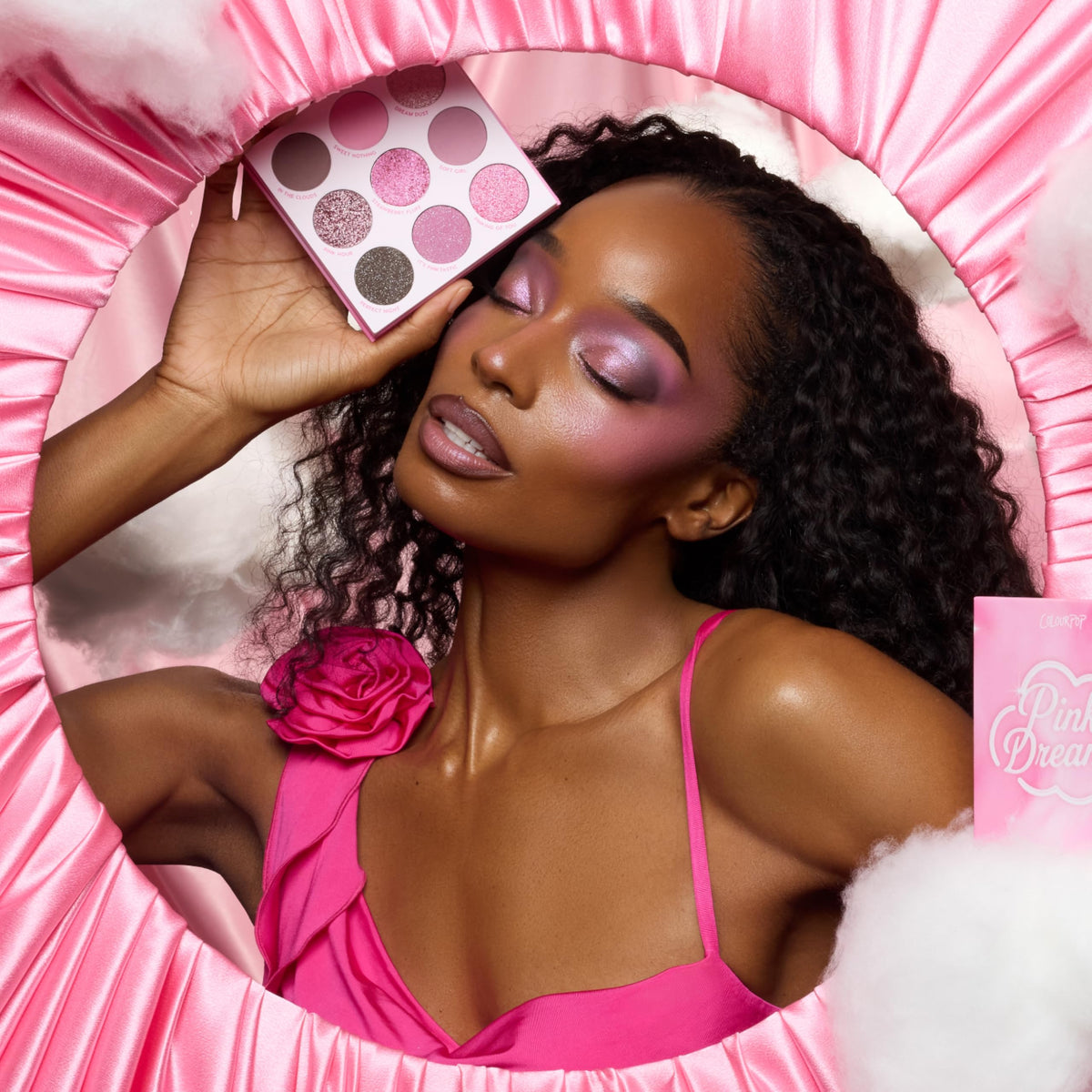 ColourPop open Pink Dreams palette overhead showing nine cool-toned pans