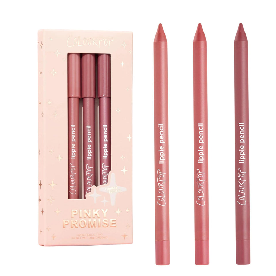 ColourPop Pinky Promise front packaging showing three lip pencils and shades