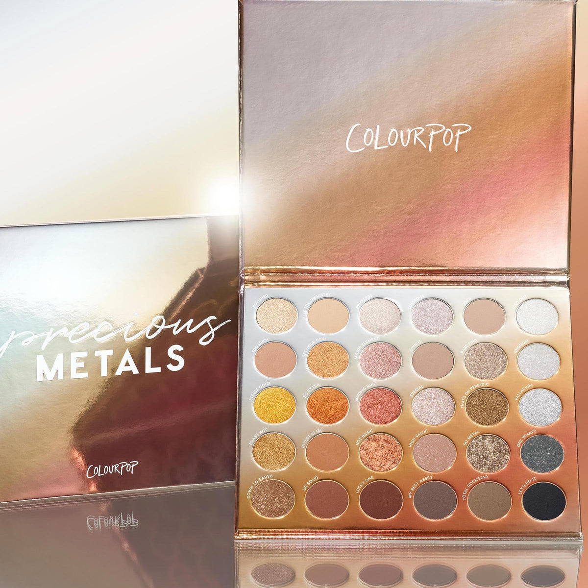 ColourPop Precious Metals packaging label showing ingredients and cruelty-free badge