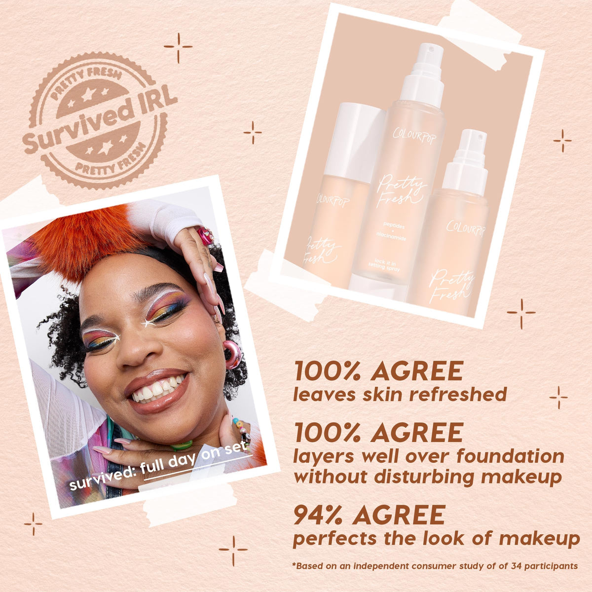 ColourPop label close-up featuring hyaluronic acid and coconut water benefits