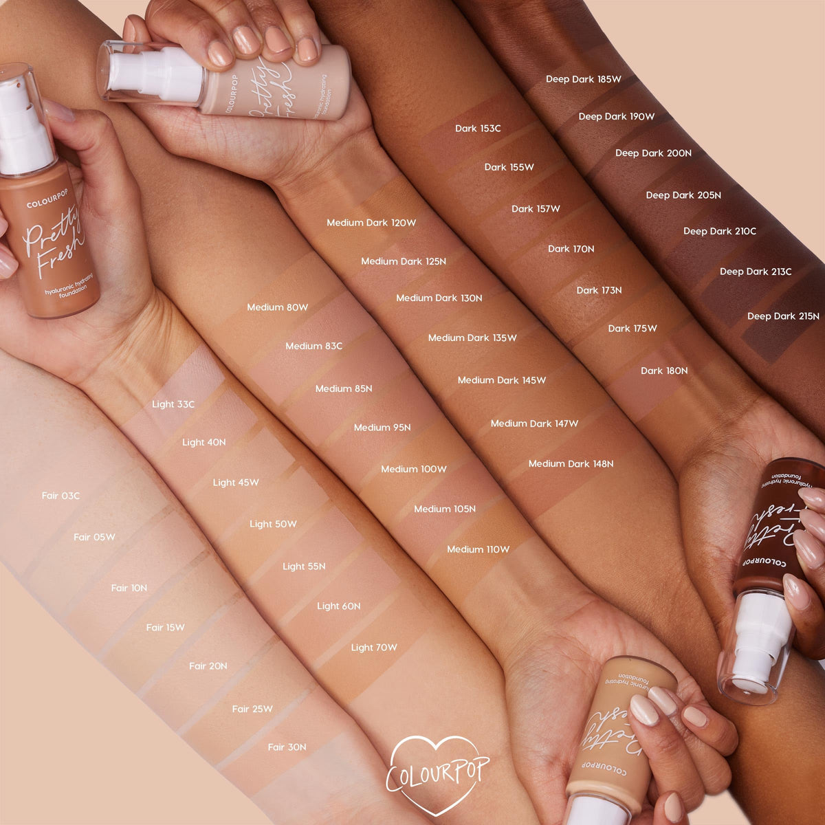 ColourPop wrist swatch of Light 70W showing warm undertone and true-to-skin match