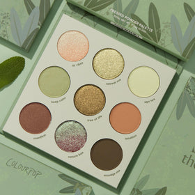 ColourPop Sage the Day size comparison next to a makeup brush benefit: compact and portable
