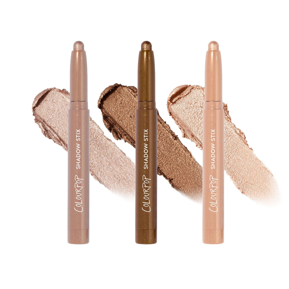 ColourPop front packaging showing three Shadow Stix and benefits of portability