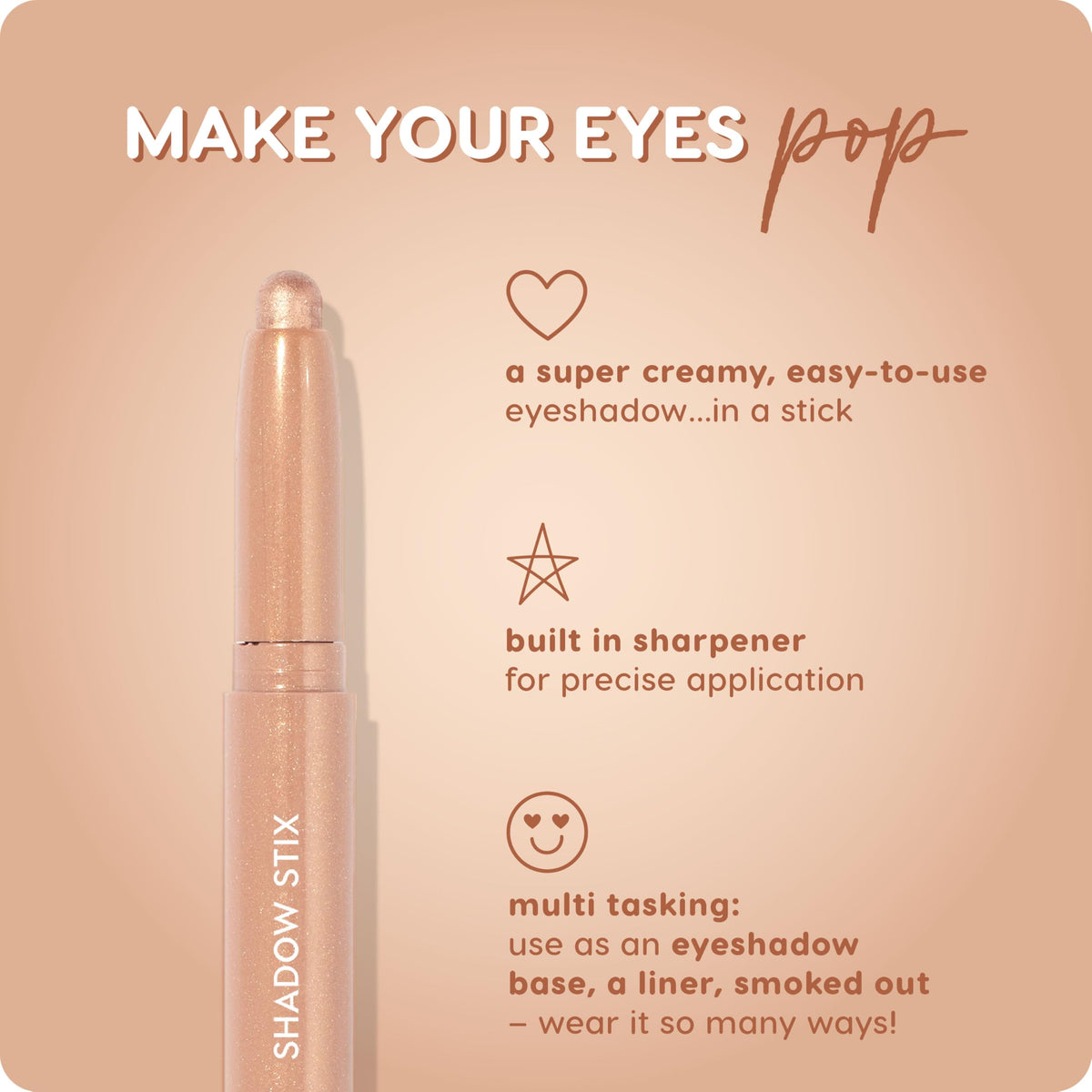 ColourPop Shadow Stix Honey BB held in hand for scale and easy, travel-friendly size