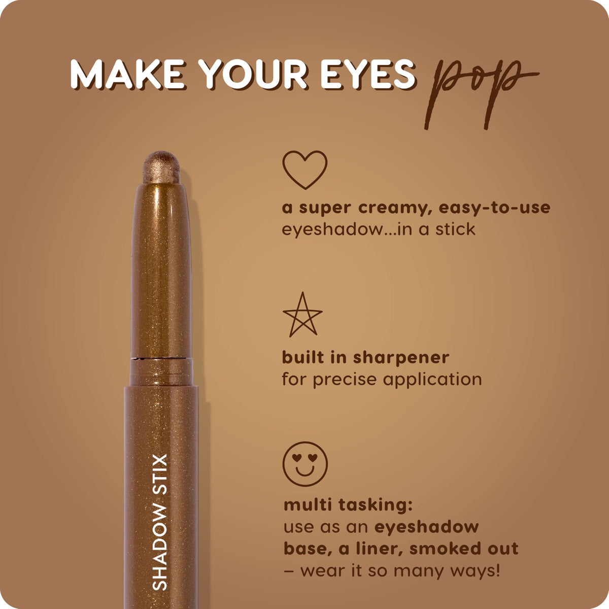 ColourPop Shadow Stix Quokka applied on model eye for quick wearable color and definition